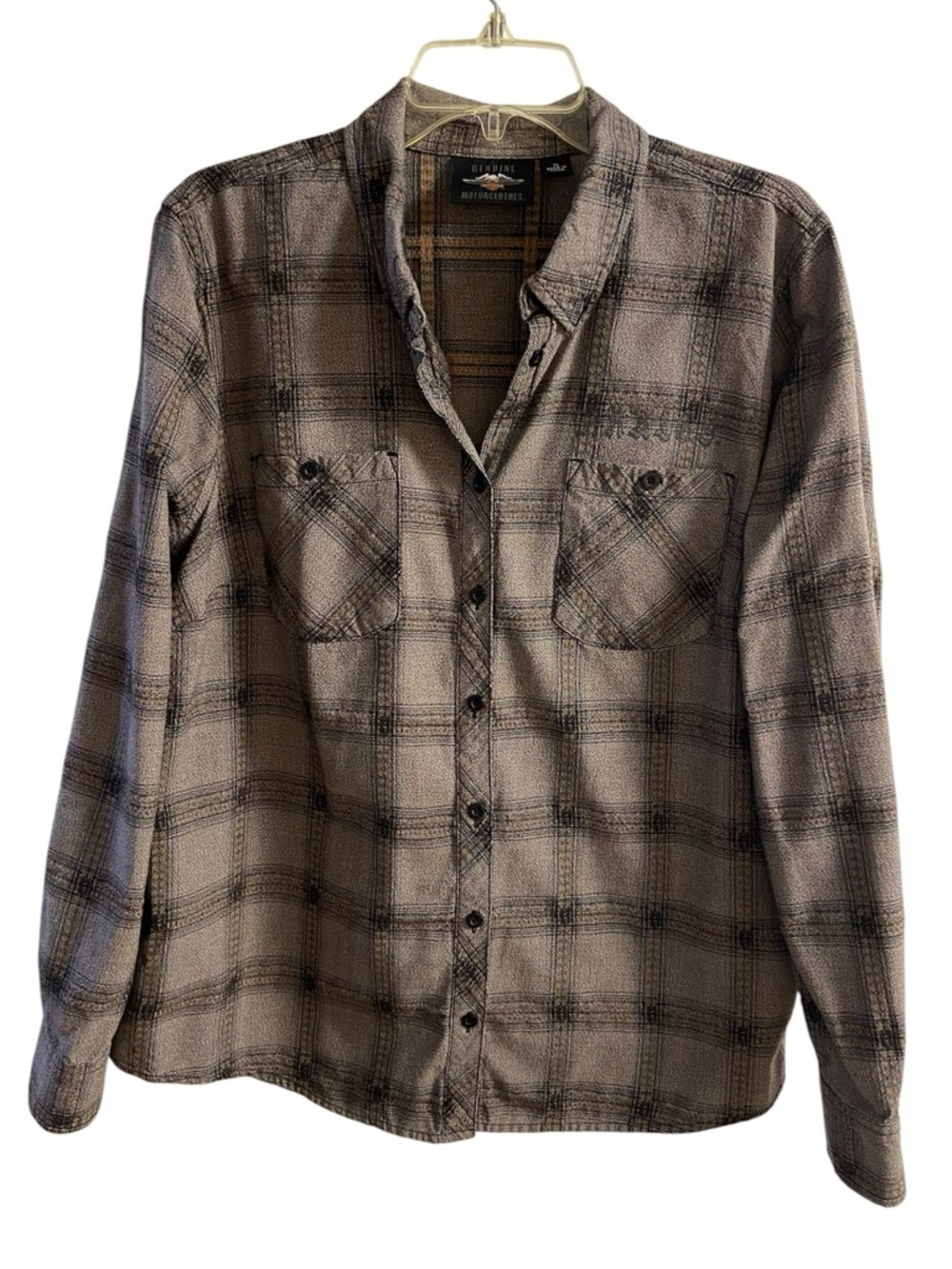 Harley Davidson genuine motorcycle clothing plaid button up grey black XL